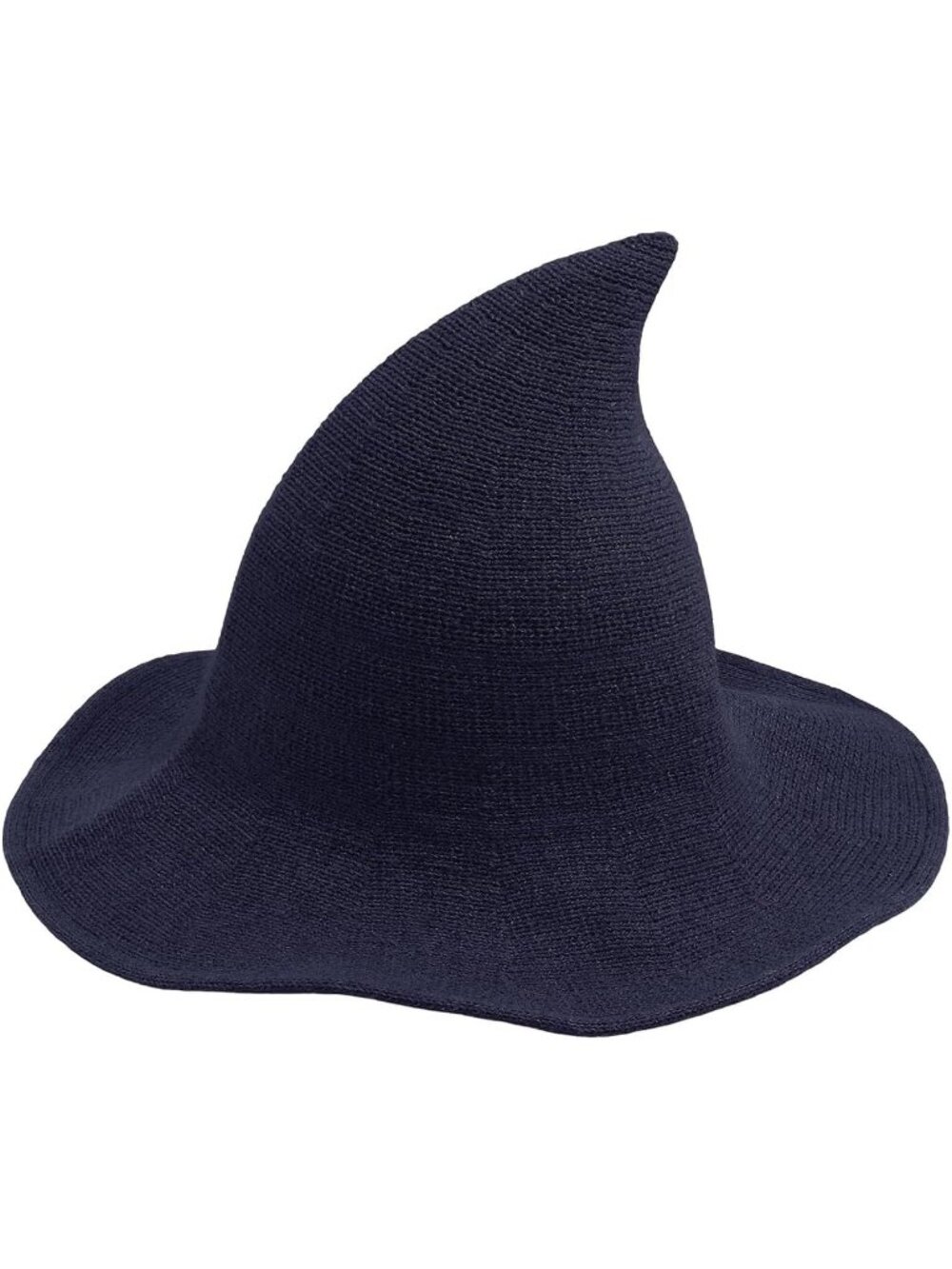 Women Navy Blue Halloween Knitted Wool Wizard Witch Hat Brim Pointed Witches Cap